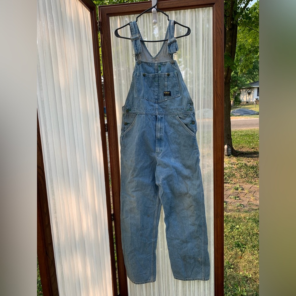 Men’s Oshkosh Vestbak Bibs Bib Overall 34X32 Blue Denim Stained Worn Distressed